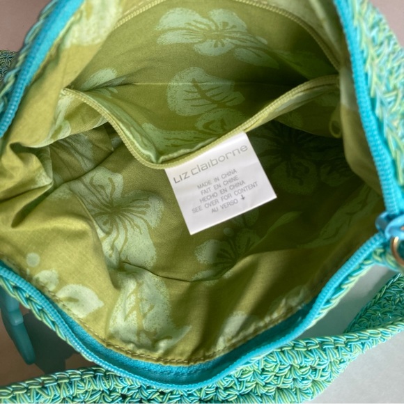 NWOT LIZ Claiborne Shoulder Bag Crochet Teal Blue with Yellow Accents. - Picture 5 of 15